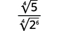 A mathematical expression showing the fourth root of 5 divided by the fourth root of 2 to the power of 6.