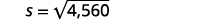 The image displays the mathematical equation s = sqrt(4,560), calculating the square root of 4,560.