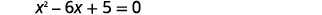 A clear, focused image displays the quadratic equation x^2 - 6x + 5 = 0 presented in black text against a plain white background.