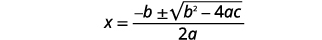The quadratic formula, used to find the solutions for x in a quadratic equation of the form ax^2 + bx + c = 0.