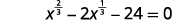 A mathematical equation is displayed, reading 'x to the power of 2/3 minus 2x to the power of 1/3 minus 24 equals 0'.