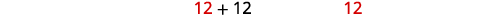 A mathematical expression displays '12 + 12' on a white background, with the '1' of each '12' in red and the '2's and plus sign in black. To the right, a fully red '12' stands alone.