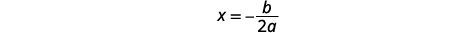 The image displays a mathematical equation on a white background. The equation shown is x = -b / 2a, which represents the x-coordinate of the vertex of a parabola in standard form.