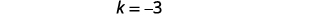 The mathematical equation k = -3 is displayed in black text on a plain white background, centrally positioned within the frame.