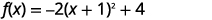 The image displays the equation of a quadratic function in vertex form: f(x) = -2(x + 1)^2 + 4.