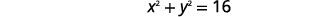 The equation x^2 + y^2 = 16 is displayed on a white background, representing a circle centered at the origin with a radius of 4.