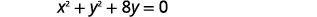 The equation x^2 + y^2 + 8y = 0 is shown in black text against a white background, representing a circle in coordinate geometry.