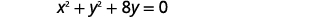A mathematical equation is displayed on a white background, reading x^2 + y^2 + 8y = 0. The equation represents a circle in standard form.
