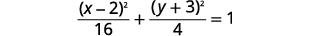 The image displays the equation of an ellipse in standard form: (x-2)^2/16 + (y+3)^2/4 = 1.