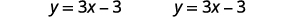 Two identical mathematical equations, y = 3x - 3, are displayed side-by-side on a white background.