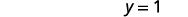 The image shows a mathematical equation 'y=1' in black text on a plain white background. The equation is centrally placed within the frame.