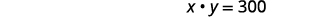 A simple mathematical equation 'x * y = 300' is displayed on a plain white background.
