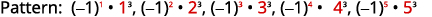 A mathematical sequence displaying the pattern (-1)^n ×• n^3 for n ranging from 1 to 5, with the cubed number shown in red.