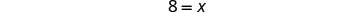 The number 8 is equal to the variable x, as shown in this simple algebraic equation.