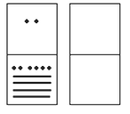 The symbols of both numerals gathered into a single pair of boxes, with an empty pair of boxes drawn to the right to hold the sum. The upper box now holds two dots and the lower box holds six dots above four bars, which is more than a place is allowed to carry.