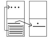 The second carry. Four of the five bars in the lower box are enclosed in a rectangle and an arrow runs up to the upper box, where a third dot is drawn, since four bars equal one dot in the next place up. The one bar left over is carried by a second arrow into the answer's lower box, which now shows one dot above one bar, that is six ones.