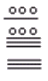 Mayan numeral written vertically in three places, the answer to converting 3575. Top, three dots above one bar, which is 8 in the 400's place; middle, three dots above three bars, which is 18 in the 20's place; bottom, three bars alone, which is 15 ones.