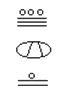 Mayan numeral written vertically in three places. Top, three dots above three bars, which is 18 in the 400's place; middle, a shell symbol, which is zero in the 20's place; bottom, one dot above two bars, which is 11 ones. The number is 7211.