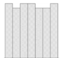 Histogram with unlabeled axes showing a roughly uniform shape: seven tall bars of nearly equal height across the whole plot.