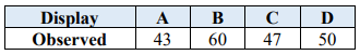 Table of observed consumer panel preferences for four store displays: A 43, B 60, C 47, and D 50.