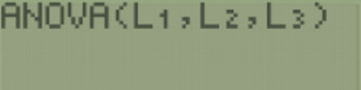 Selecting the ANOVA with 3 lists in a TI-84 calculator.