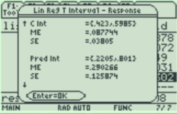 Finding the linear regression t-interval using a TI-89 calculator.