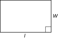 A rectangular box with the right angle indicated. the length is labeled l and the width is labeled w.