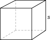 A cube with its height labeled s.