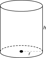 A cylinder with its base radius labeled as r and the height of the cylinder labeled as h.