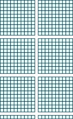 An image consisting of two items. The first item is six squares of 100 blocks each, 10 blocks wide and 10 blocks tall. The second item is 2 horizontal rods with 10 blocks each.