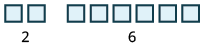 The image shows two light blue squares above the number 2, and six light blue squares above the number 6.