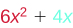 The image shows the mathematical expression 6x^2 + 4x, where 6x^2 is colored red and 4x is colored blue, connected by a black plus sign.