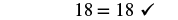 The image shows a mathematical expression '18 = 18' followed by a checkmark, symbolizing correctness or validation of the equality.