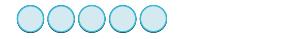 Five light blue circles with a darker blue outline are arranged in a horizontal line on a white background, resembling a star rating system or a progress indicator.