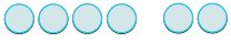 Six light blue circles with blue outlines are arranged in a horizontal row, separated into a group of four and a group of two, on a white background.