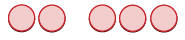 A simple graphic featuring two light red circles on the left, separated by space from three light red circles on the right, all against a white background.