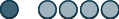A dark blue circle stands alone, followed by four lighter grey circles in a row, all aligned horizontally on a white background.