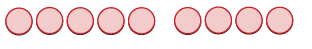A series of nine light pink circles with red outlines are arranged horizontally, separated into a group of five on the left and a group of four on the right by a small gap.
