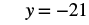 The image displays a mathematical equation in black text on a white background, which states 'y = -21'.