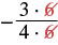 Simplifying a fraction by canceling out the common factor 'x' (represented by the crossed-out 6s) from both the numerator and denominator, resulting in -3/4. This illustrates algebraic cancellation.