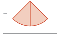 An abstract image featuring a light orange, fan-like shape divided vertically, with a plus sign to its left and a horizontal line underneath, suggesting a mathematical or symbolic representation.