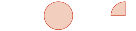 An orange circle is positioned next to an orange quarter-circle, both outlined with a slightly darker hue on a white background.