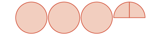 Three light orange circles and a bisected orange semicircle, all outlined in red, arranged horizontally on a white background.