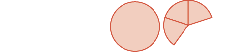 A solid orange circle is positioned next to a segmented orange shape depicting three-quarters of a circle, with one section slightly detached.