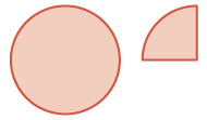 Two reddish-orange geometric shapes: a large oval and a smaller quarter circle, side by side on a white background.