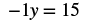A mathematical equation is displayed, showing -1y = 15.
