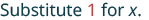 The text 'Substitute 1 for x.' is shown in a dark teal color with the number 1 highlighted in red.