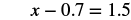A mathematical equation is displayed, showing 'x - 0.7 = 1.5' in black text against a white background.