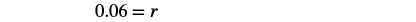 A mathematical equation shows '0.06 = r' in black text against a plain white background.