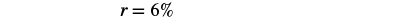 The image displays the mathematical expression 'r = 6%' in a black serif font against a plain white background. This notation typically represents an interest rate or percentage value.